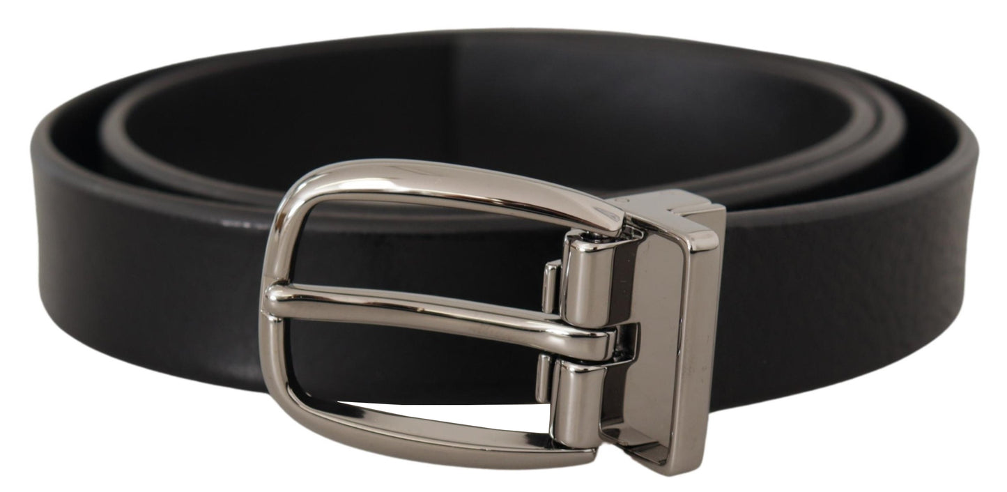 Dolce & Gabbana Elegant Black Leather Belt with Metal Buckle - KALAJ