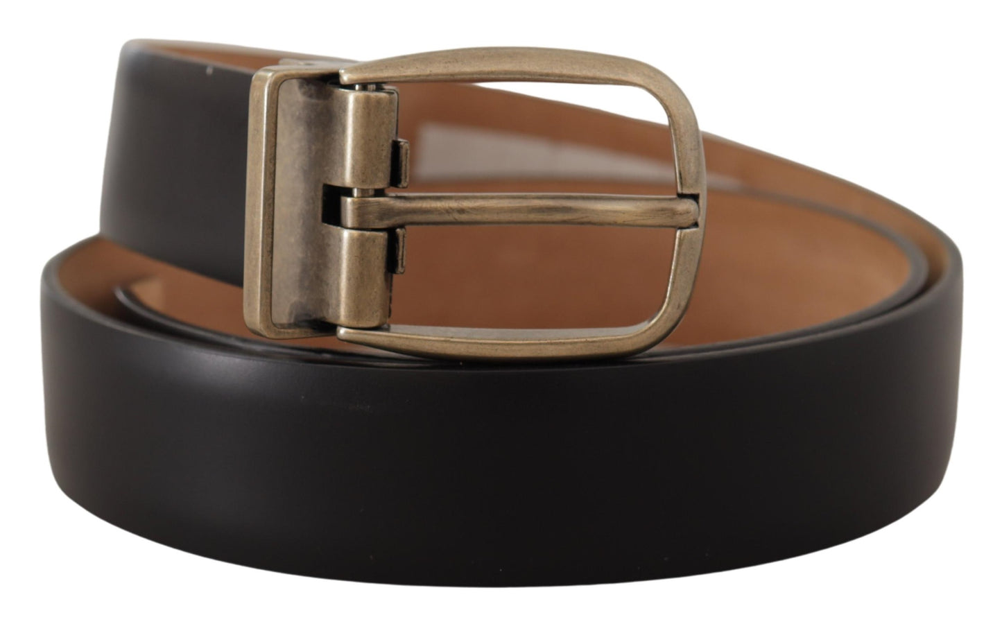 Dolce & Gabbana Elegant Black Leather Belt with Metal Buckle - KALAJ