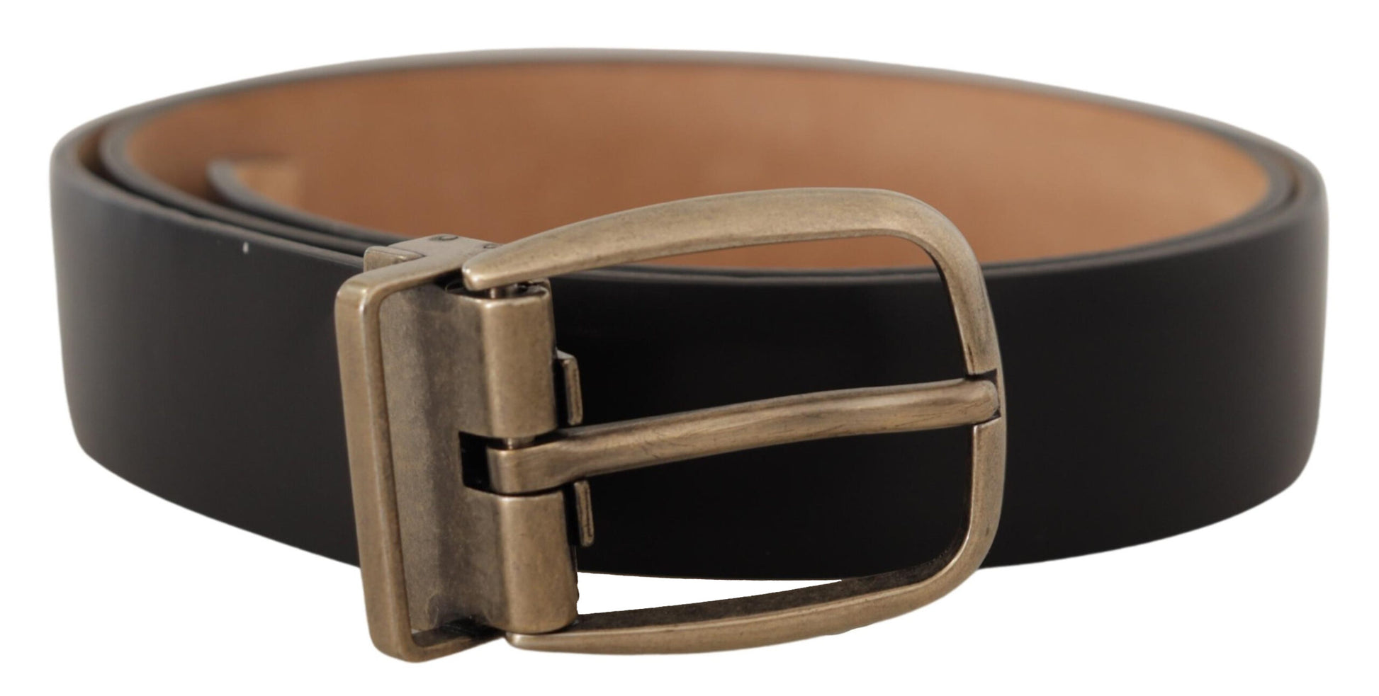 Dolce & Gabbana Elegant Black Leather Belt with Metal Buckle - KALAJ