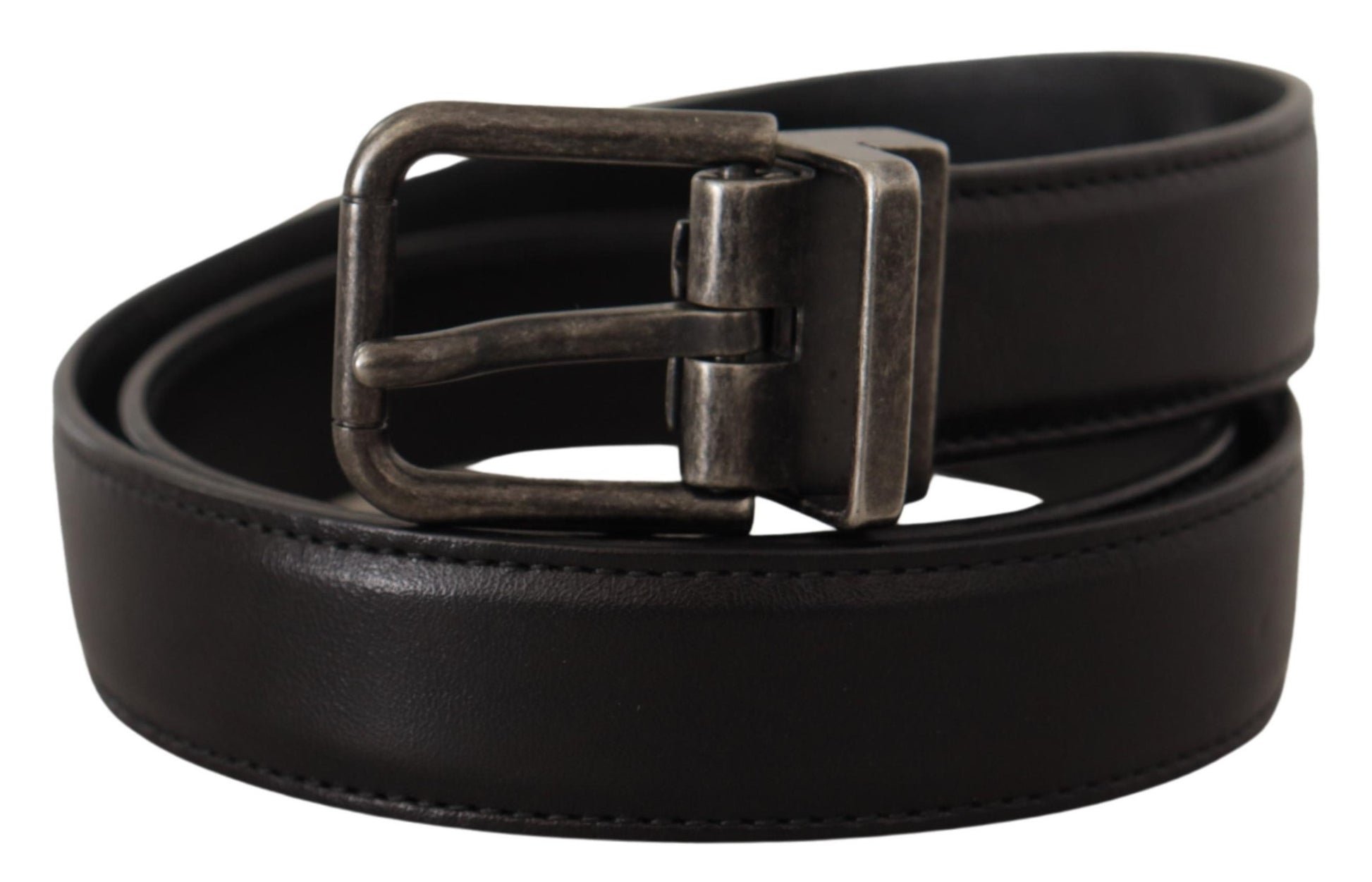 Dolce & Gabbana Elegant Black Leather Belt with Metal Buckle - KALAJ