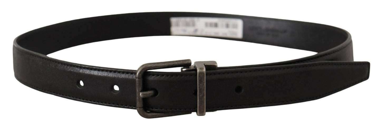 Dolce & Gabbana Elegant Black Leather Belt with Metal Buckle - KALAJ