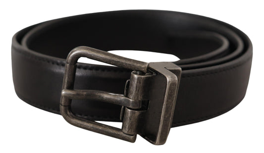 Dolce & Gabbana Elegant Black Leather Belt with Metal Buckle - KALAJ