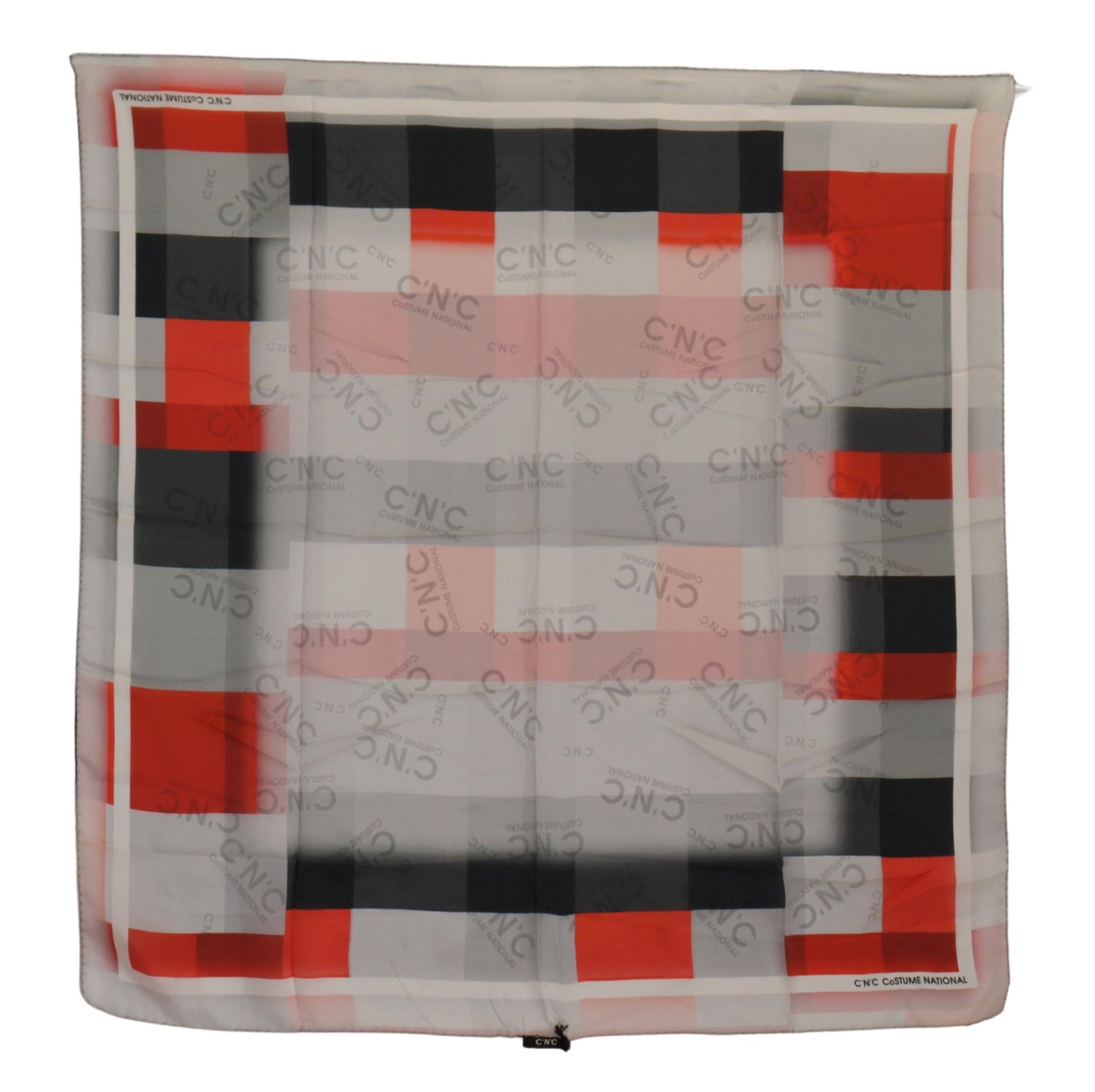 Costume National Elegant Silk Scarf in Gray Red Checkered - KALAJ