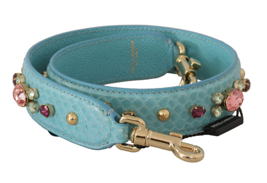 Dolce & Gabbana Elegant Blue Leather Bag Strap with Gold Accents - KALAJ