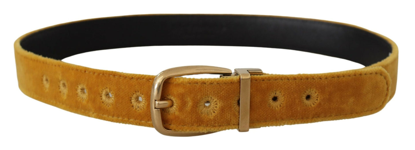 Dolce & Gabbana Elegant Velvet Gold Buckle Women's Belt - KALAJ