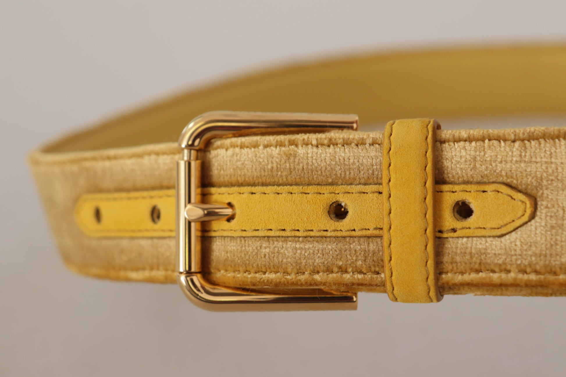 Dolce & Gabbana Elegant Velvet Designer Gold-Buckled Belt - KALAJ