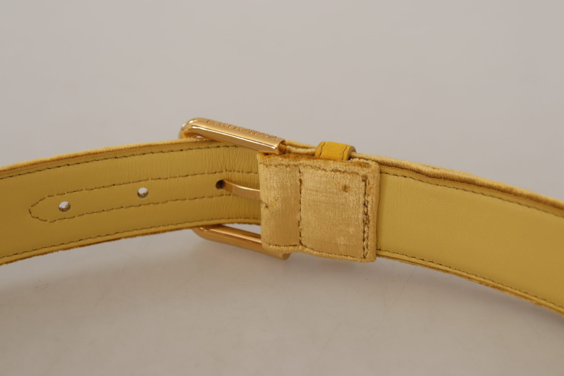 Dolce & Gabbana Elegant Velvet Designer Gold-Buckled Belt - KALAJ