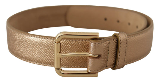 Dolce & Gabbana Chic Rose Gold Leather Belt with Logo Buckle - KALAJ