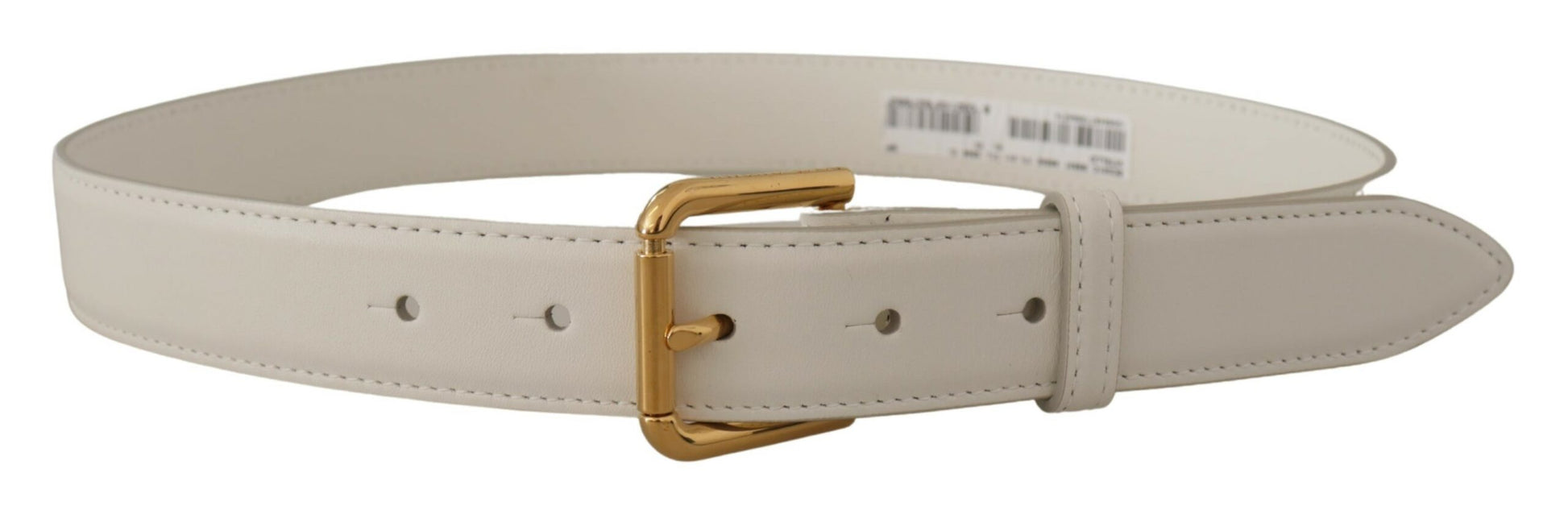 Dolce & Gabbana Chic White Leather Belt with Gold Engraved Buckle - KALAJ