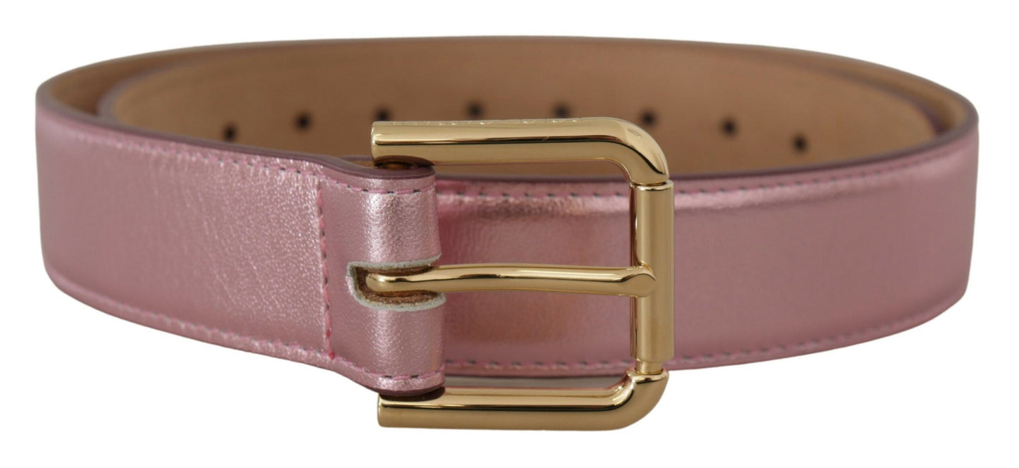 Dolce & Gabbana Elegant Metallic Pink Leather Belt - KALAJ