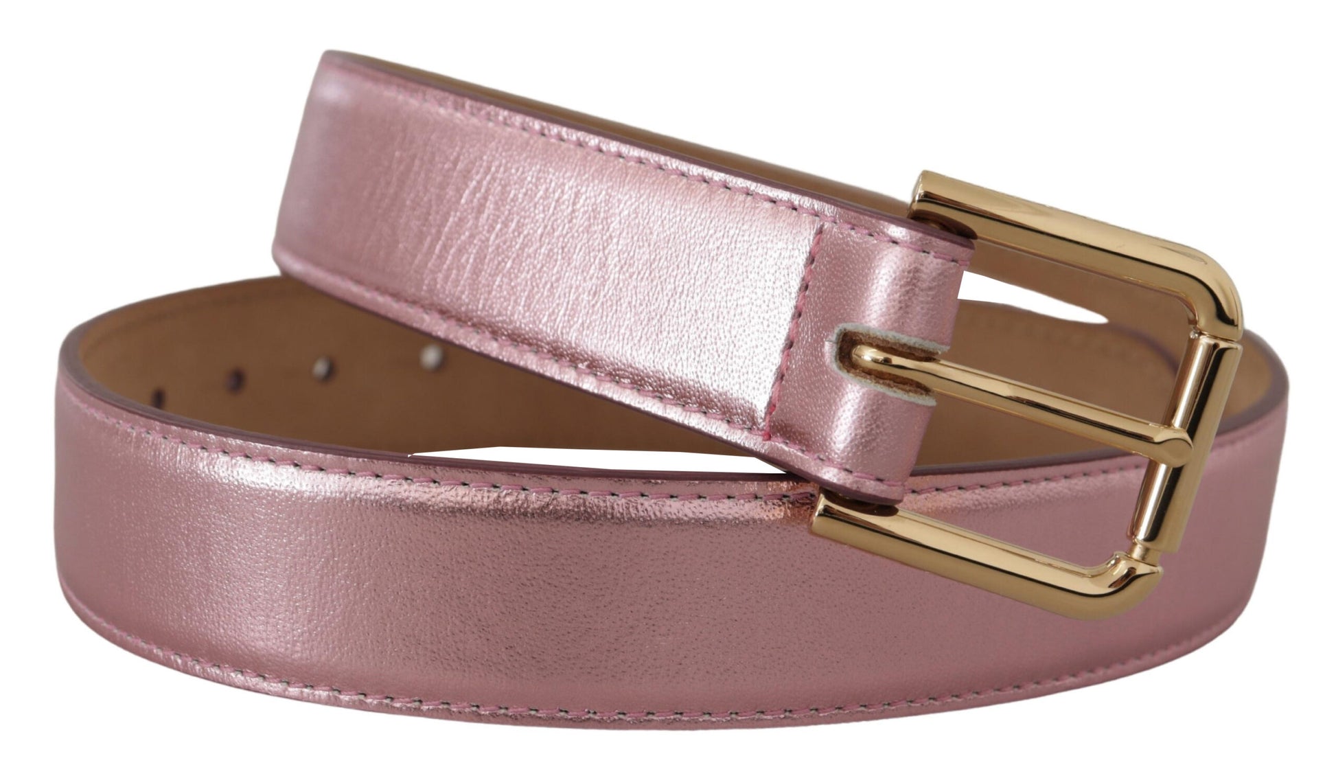 Dolce & Gabbana Elegant Metallic Pink Leather Belt - KALAJ