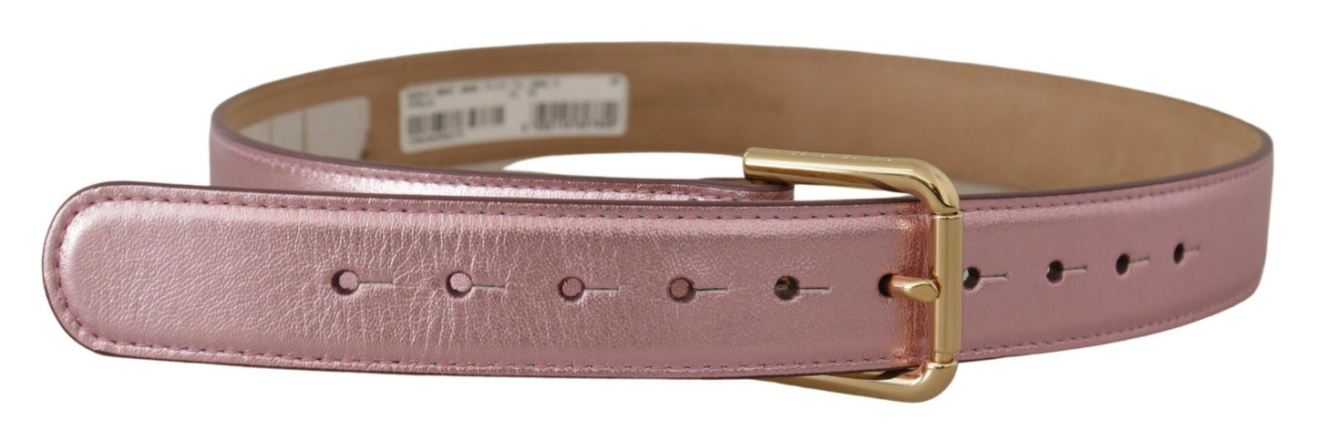 Dolce & Gabbana Elegant Metallic Pink Leather Belt - KALAJ