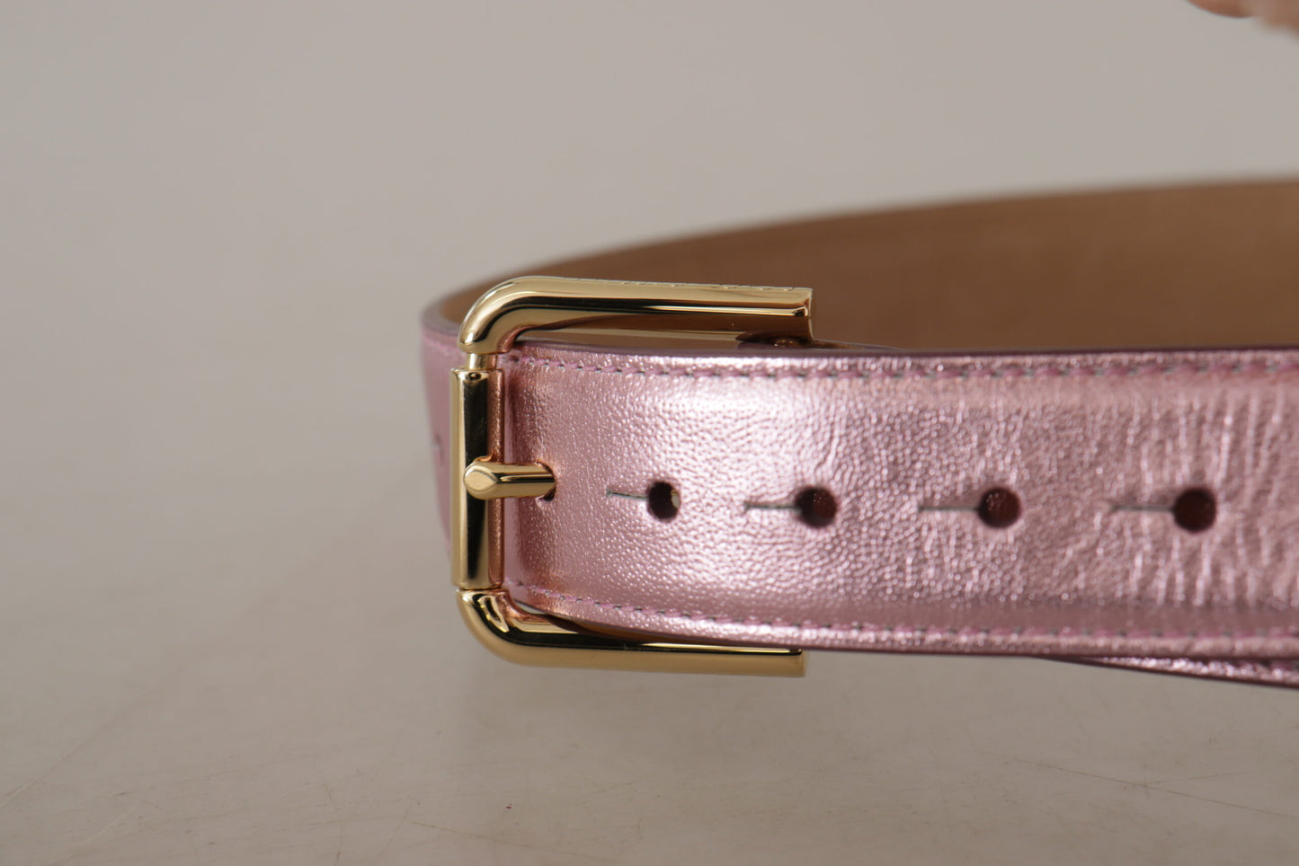 Dolce & Gabbana Elegant Metallic Pink Leather Belt - KALAJ