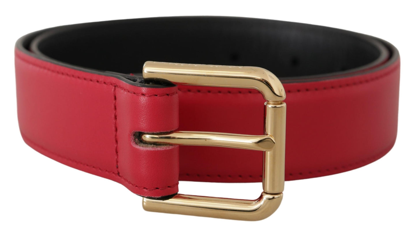 Dolce & Gabbana Elegant Red Leather Belt with Gold-Tone Buckle - KALAJ