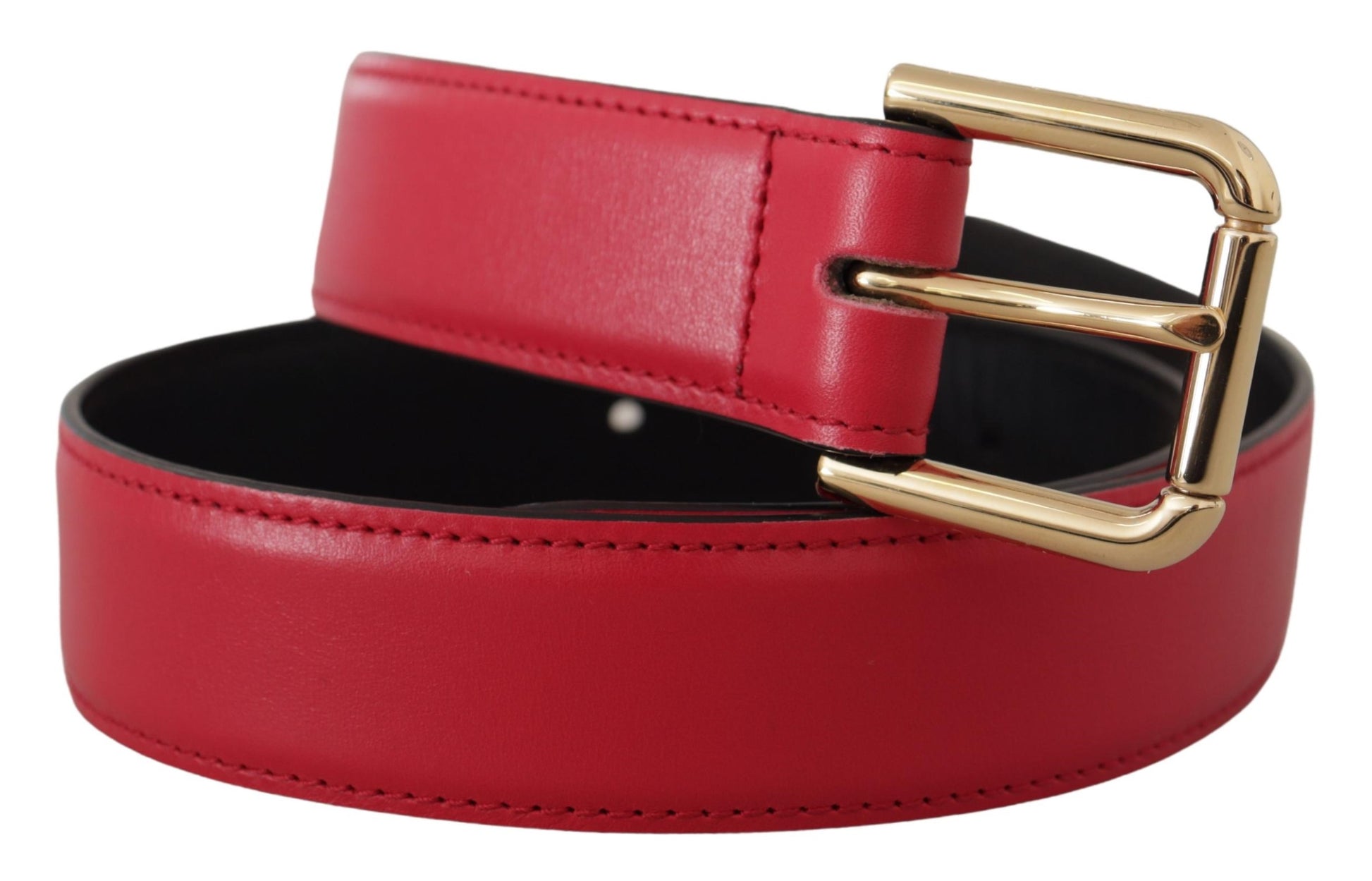 Dolce & Gabbana Elegant Red Leather Belt with Gold-Tone Buckle - KALAJ