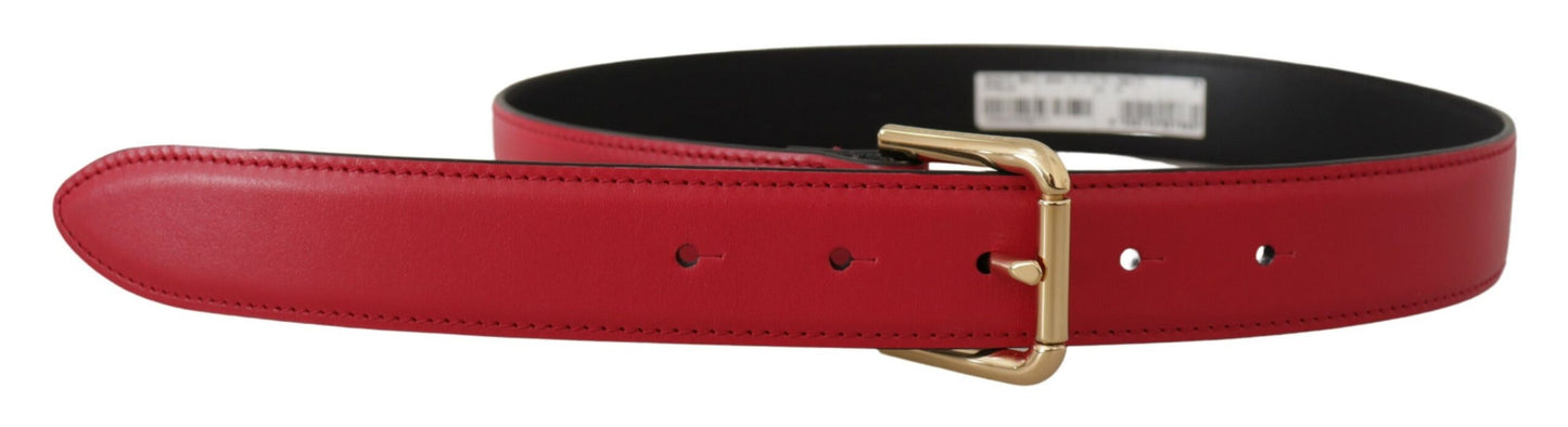 Dolce & Gabbana Elegant Red Leather Belt with Gold-Tone Buckle - KALAJ