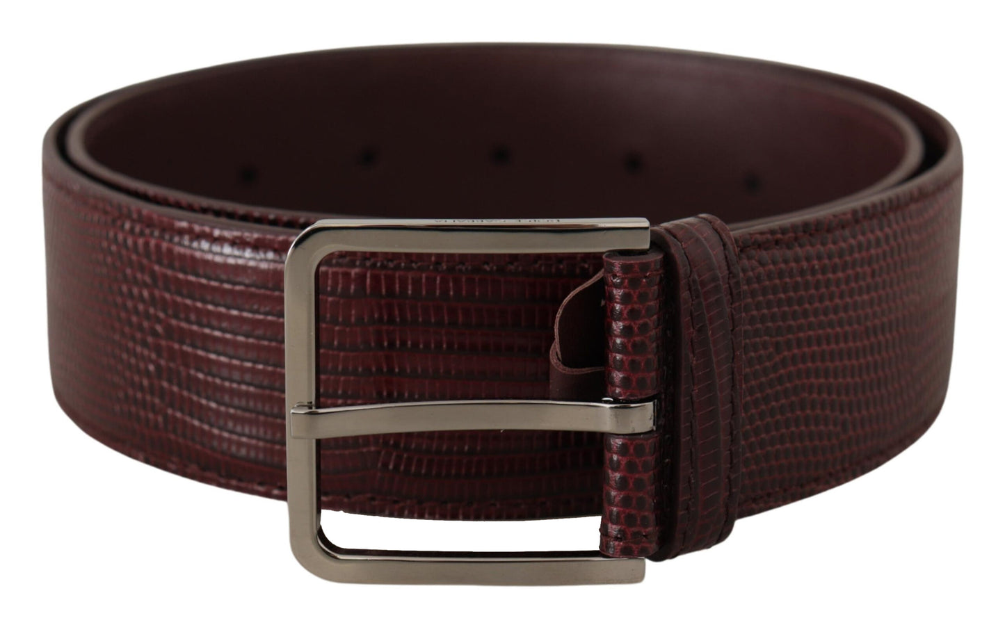 Dolce & Gabbana Elegant Maroon Leather Belt with Engraved Buckle - KALAJ