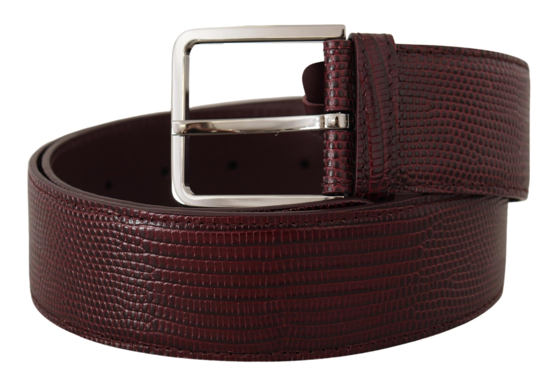 Dolce & Gabbana Elegant Maroon Leather Belt with Engraved Buckle - KALAJ