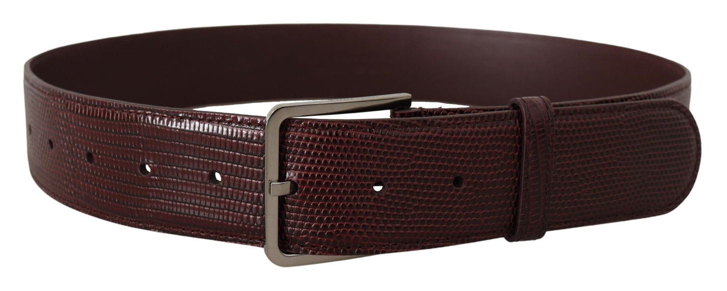 Dolce & Gabbana Elegant Maroon Leather Belt with Engraved Buckle - KALAJ