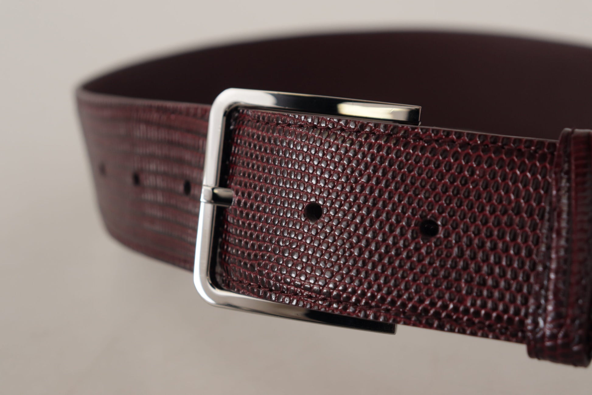 Dolce & Gabbana Elegant Maroon Leather Belt with Engraved Buckle - KALAJ