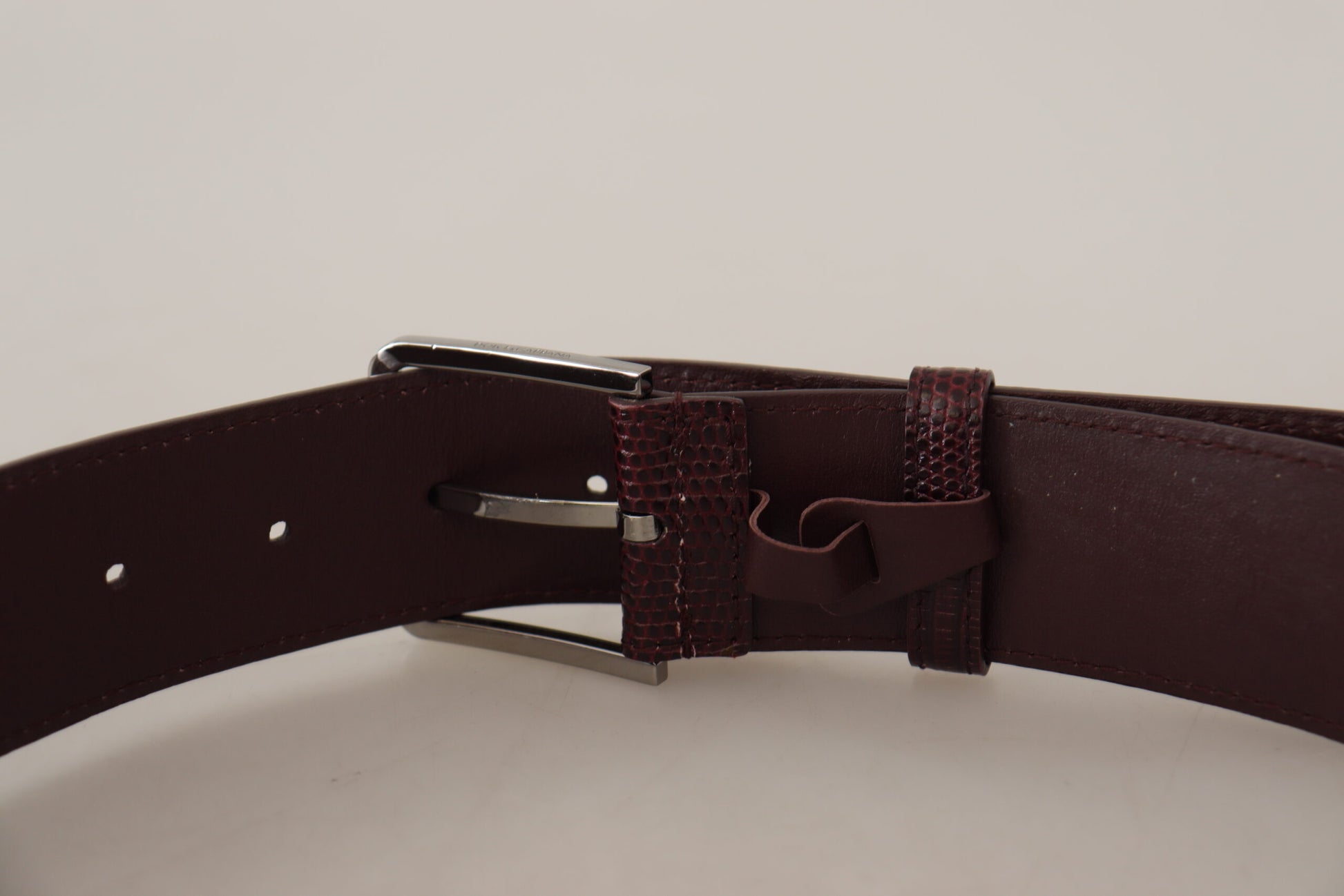 Dolce & Gabbana Elegant Maroon Leather Belt with Engraved Buckle - KALAJ