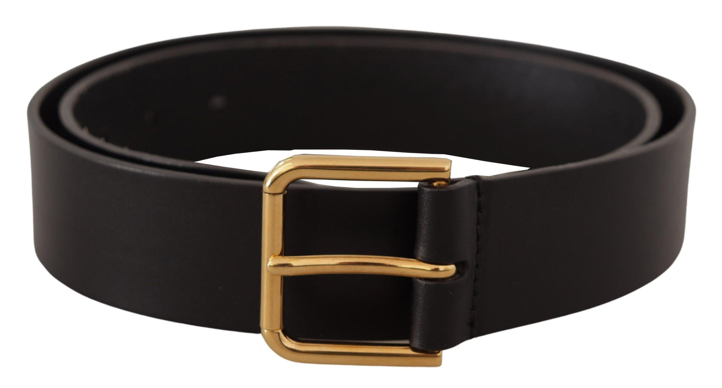 Dolce & Gabbana Elegant Black Leather Belt with Gold-Tone Buckle - KALAJ