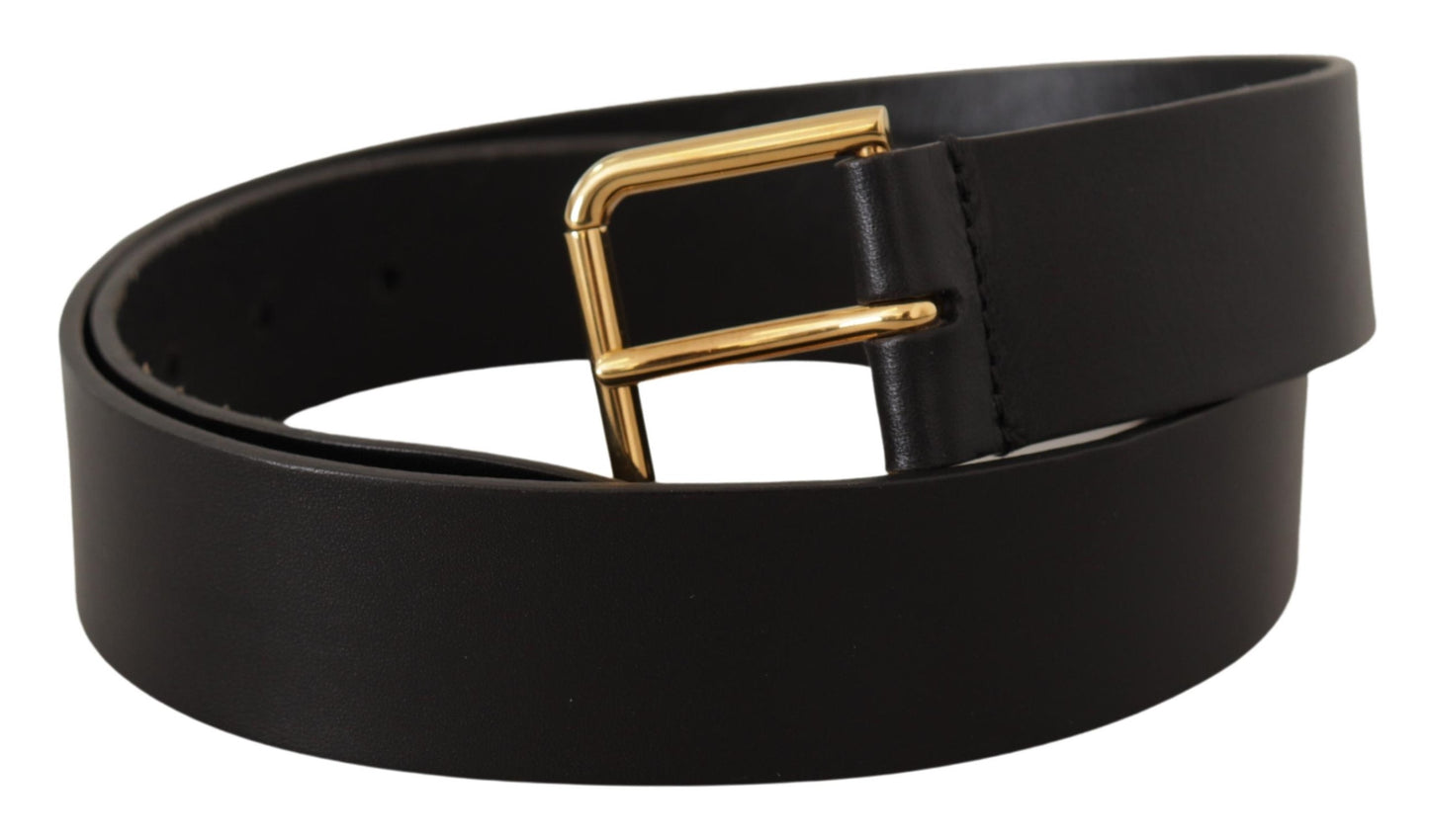 Dolce & Gabbana Elegant Black Leather Belt with Gold-Tone Buckle - KALAJ