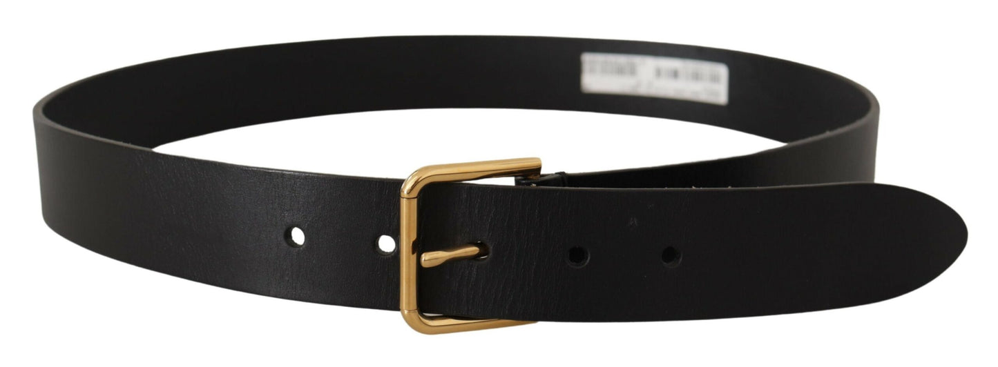 Dolce & Gabbana Elegant Black Leather Belt with Gold-Tone Buckle - KALAJ