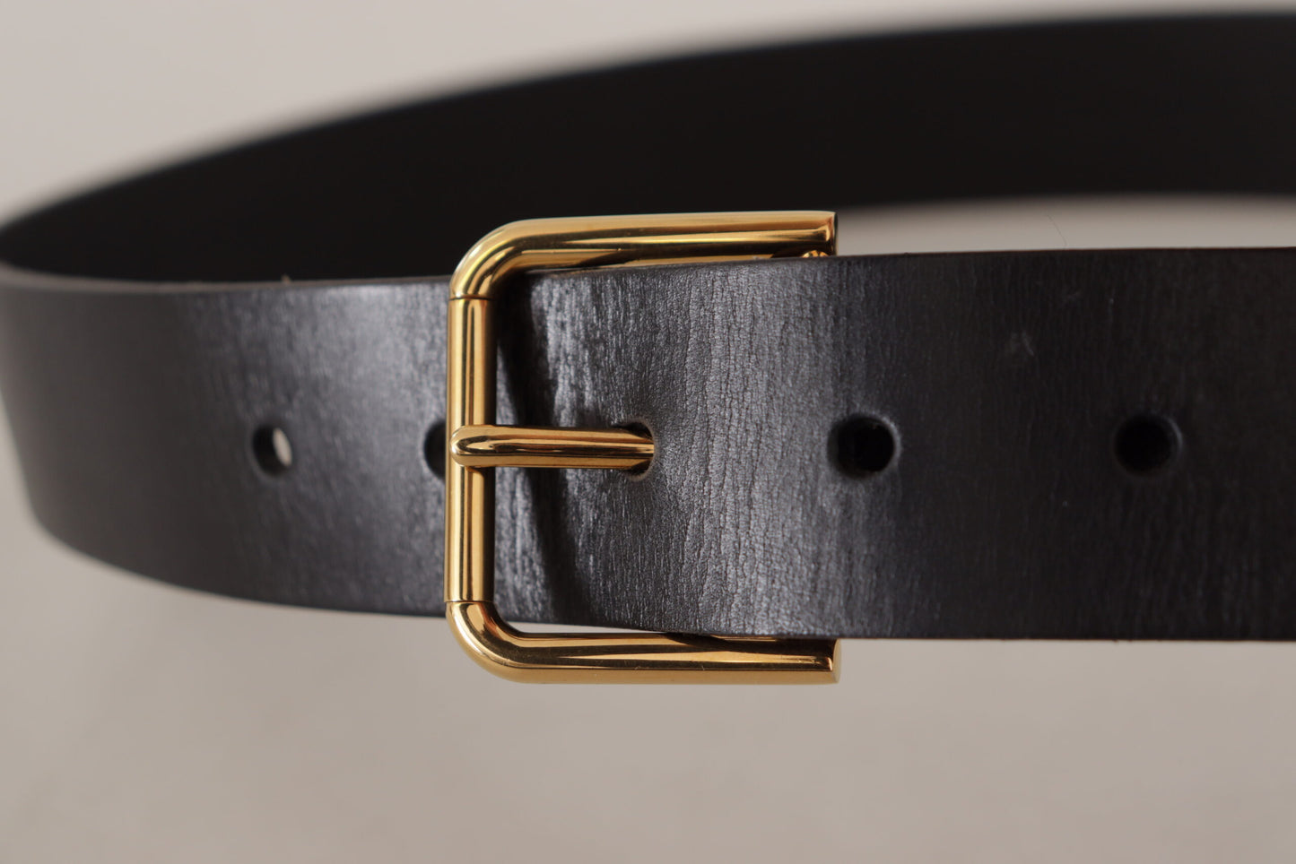 Dolce & Gabbana Elegant Black Leather Belt with Gold-Tone Buckle - KALAJ