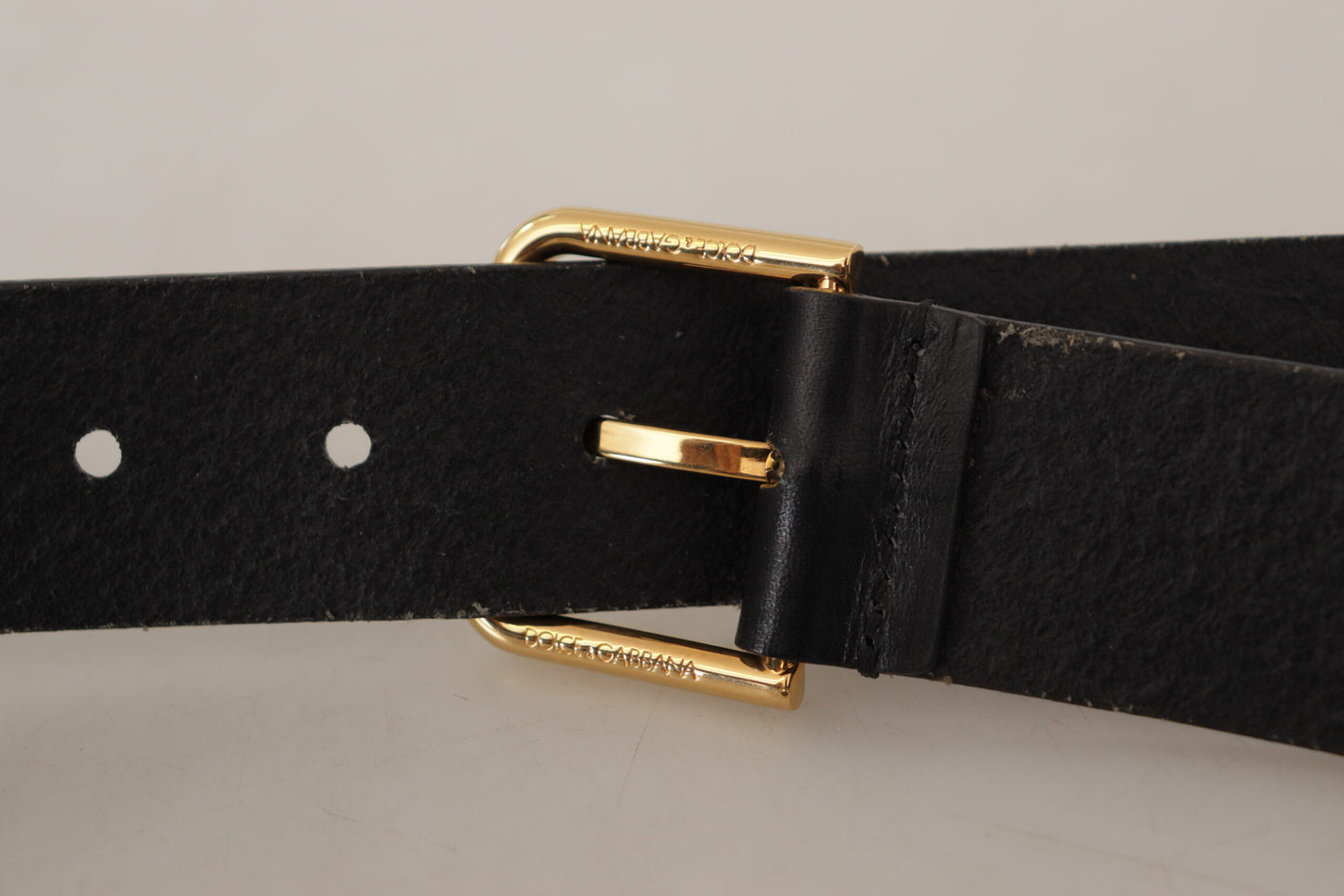 Dolce & Gabbana Elegant Black Leather Belt with Gold-Tone Buckle - KALAJ