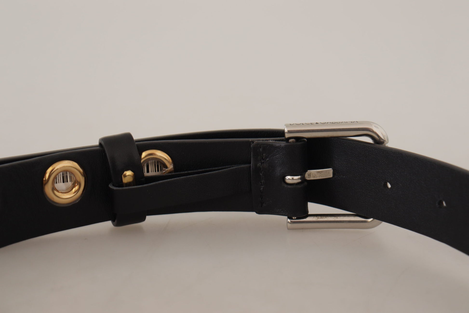 Dolce & Gabbana Chic Black Leather Belt with Engraved Buckle - KALAJ