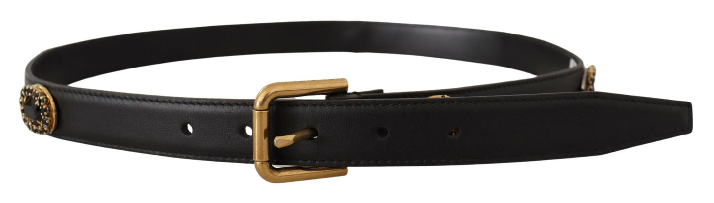 Dolce & Gabbana Elegant Black Leather Logo Belt - KALAJ