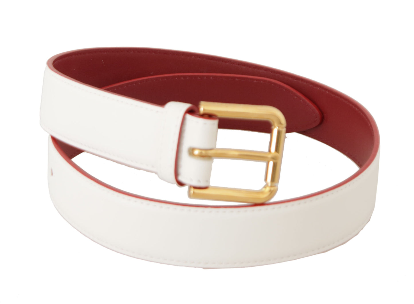 Dolce & Gabbana Elegant White Leather Belt with Engraved Buckle - KALAJ