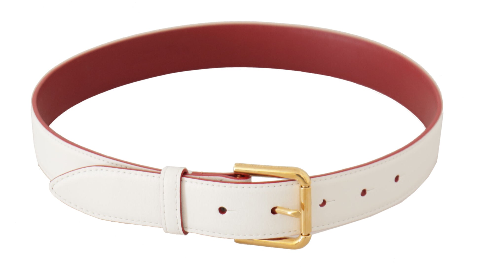 Dolce & Gabbana Elegant White Leather Belt with Engraved Buckle - KALAJ