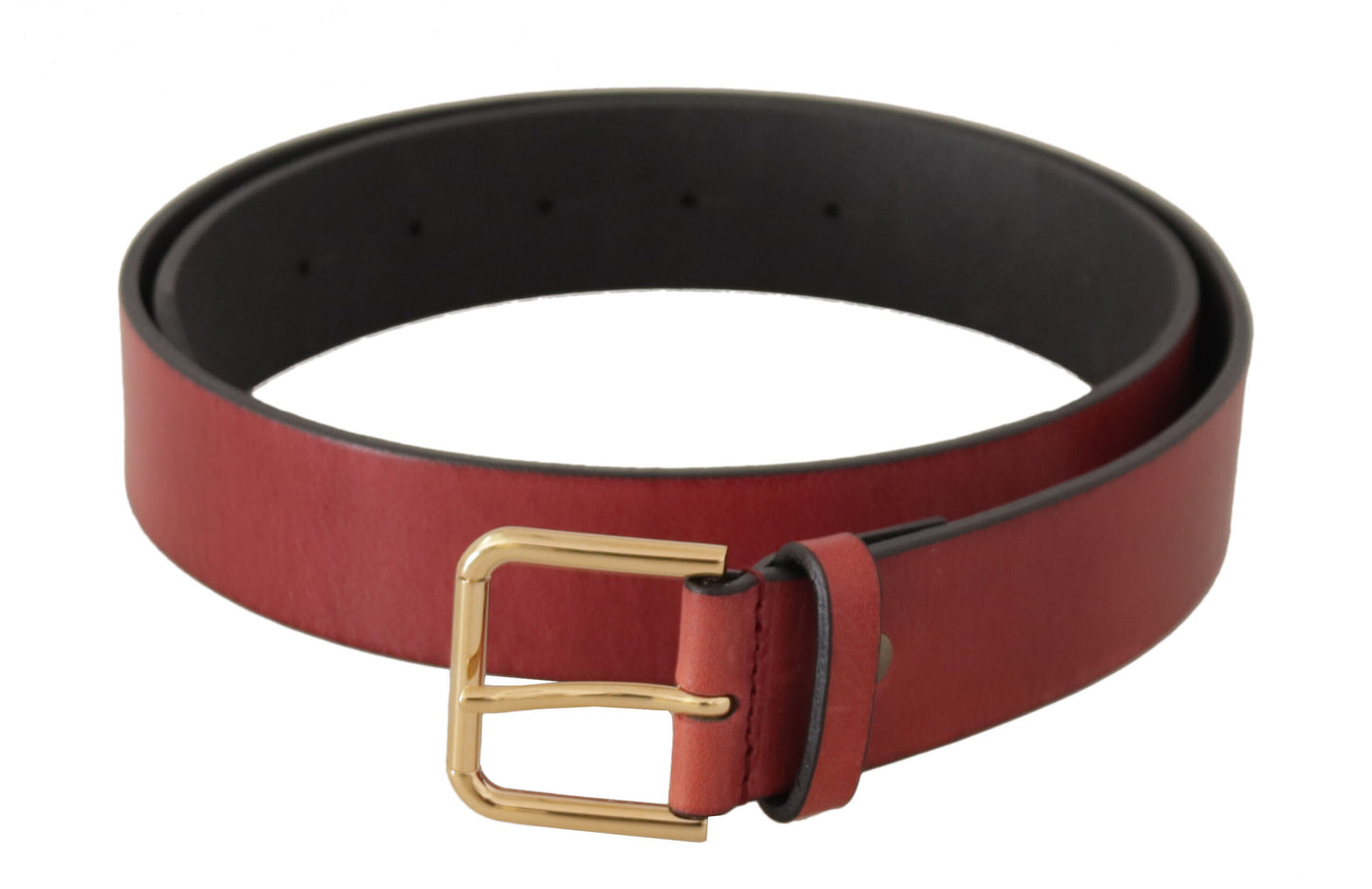 Dolce & Gabbana Elegant Red Leather Belt with Engraved Buckle - KALAJ