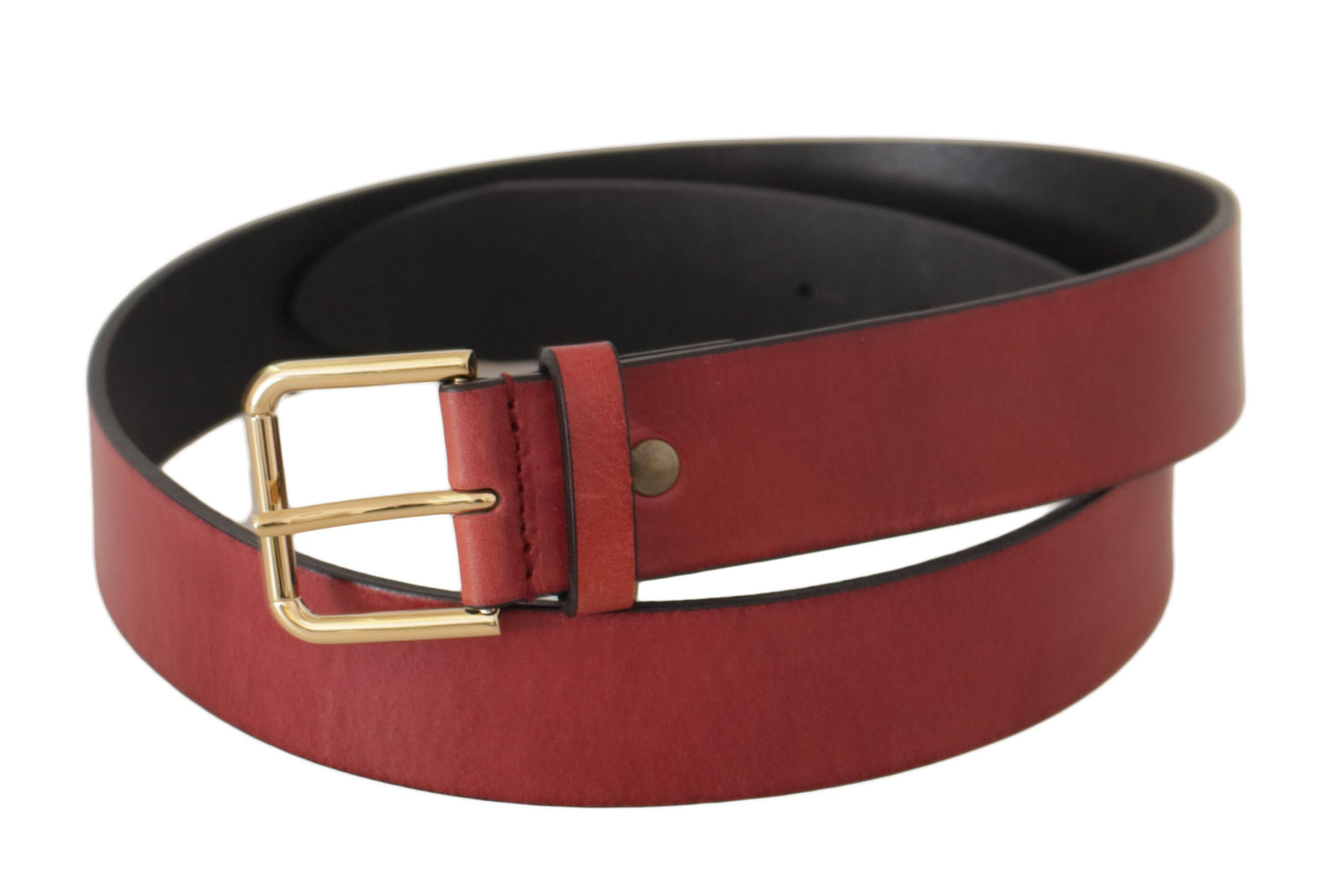 Dolce & Gabbana Elegant Red Leather Belt with Engraved Buckle - KALAJ