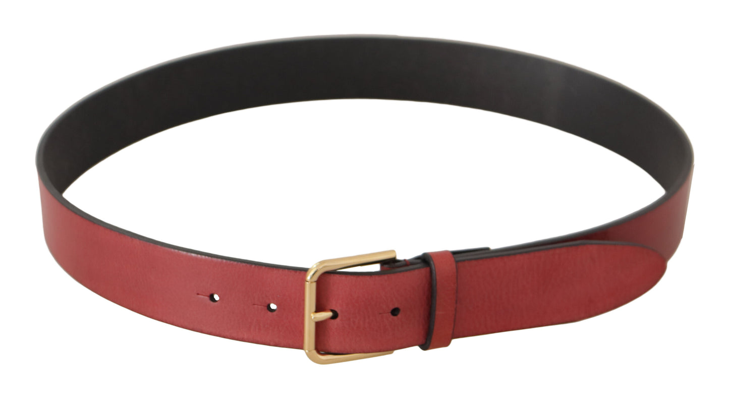 Dolce & Gabbana Elegant Red Leather Belt with Engraved Buckle - KALAJ