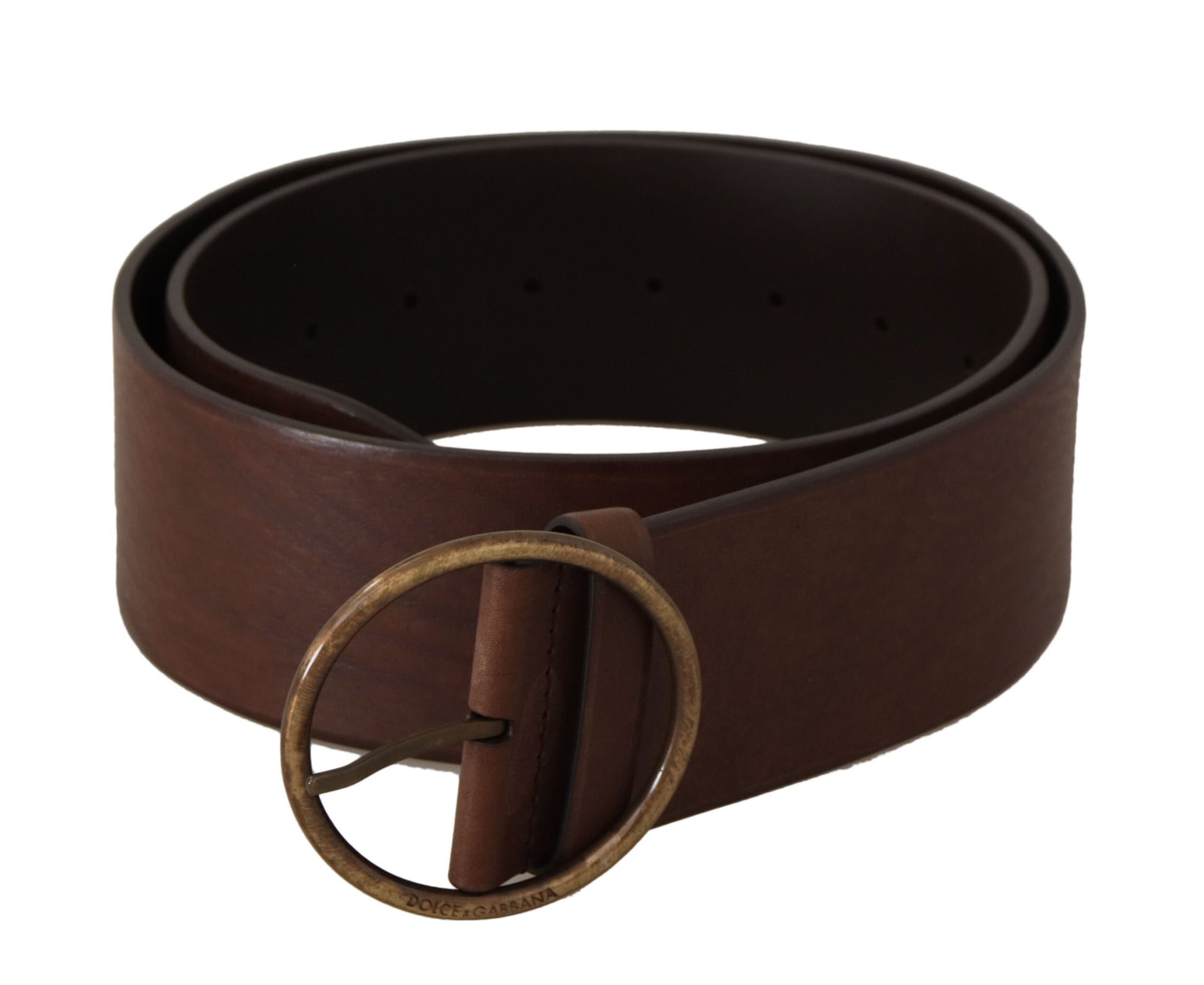 Dolce & Gabbana Elegant Brown Leather Belt with Engraved Buckle - KALAJ