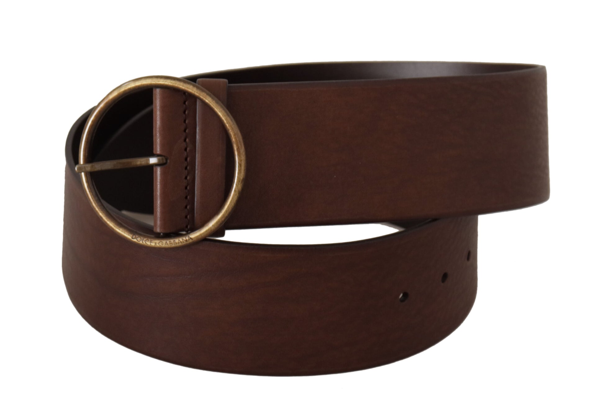 Dolce & Gabbana Elegant Brown Leather Belt with Engraved Buckle - KALAJ