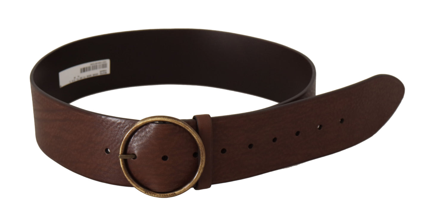 Dolce & Gabbana Elegant Brown Leather Belt with Engraved Buckle - KALAJ