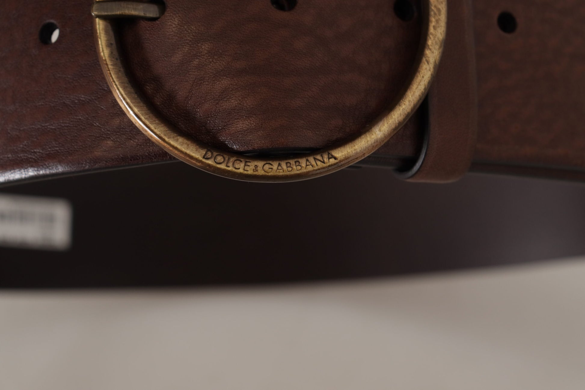 Dolce & Gabbana Elegant Brown Leather Belt with Engraved Buckle - KALAJ