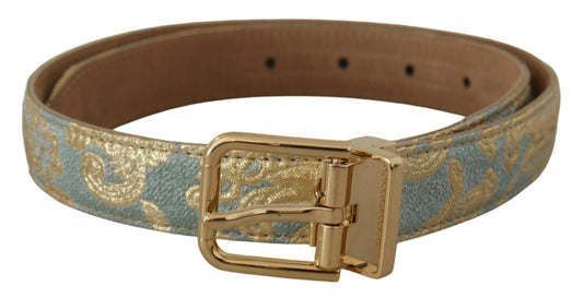 Dolce & Gabbana Elegant Light Blue Leather Belt with Gold Buckle - KALAJ