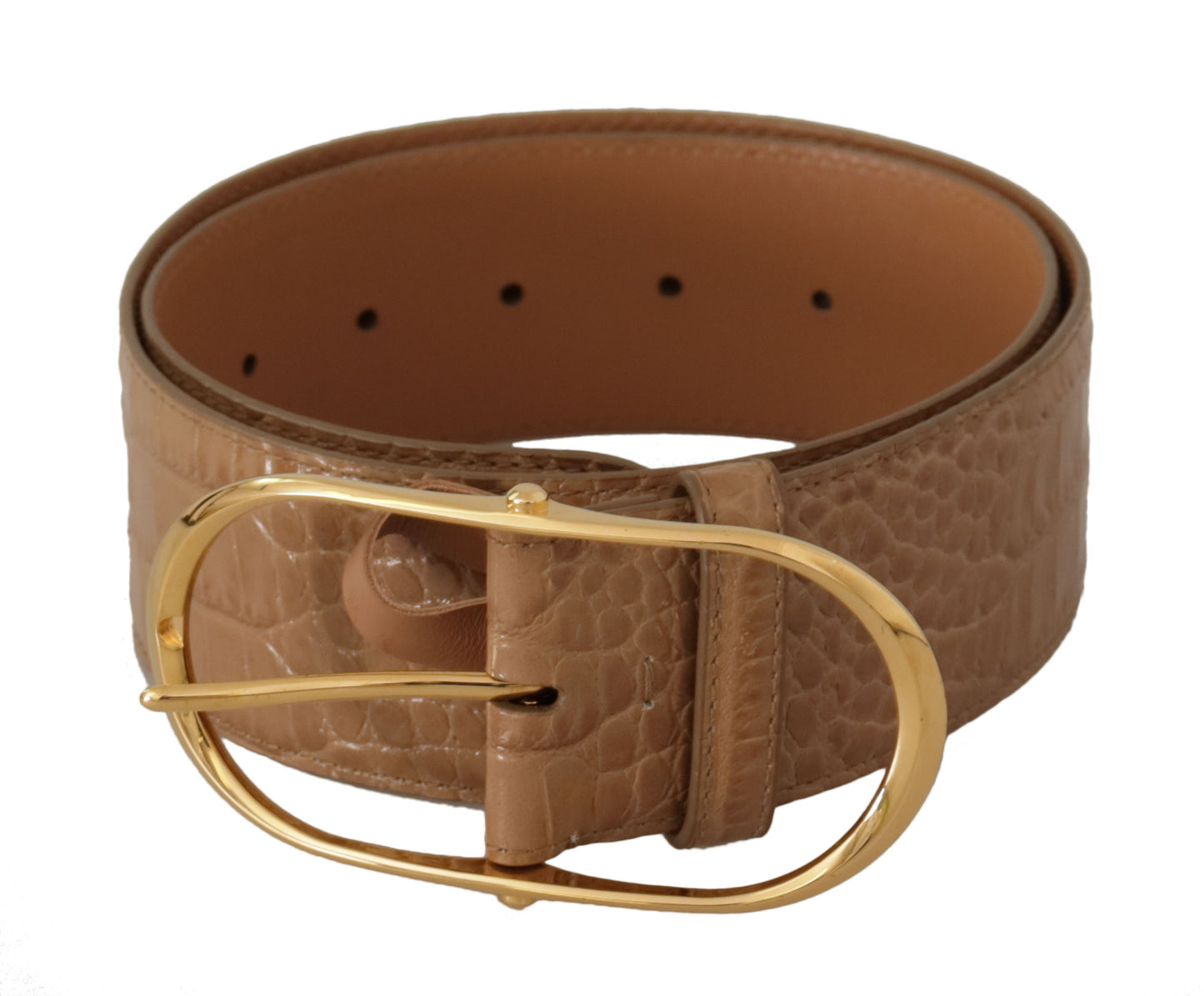 Dolce & Gabbana Elegant Beige Leather Belt with Engraved Buckle - KALAJ