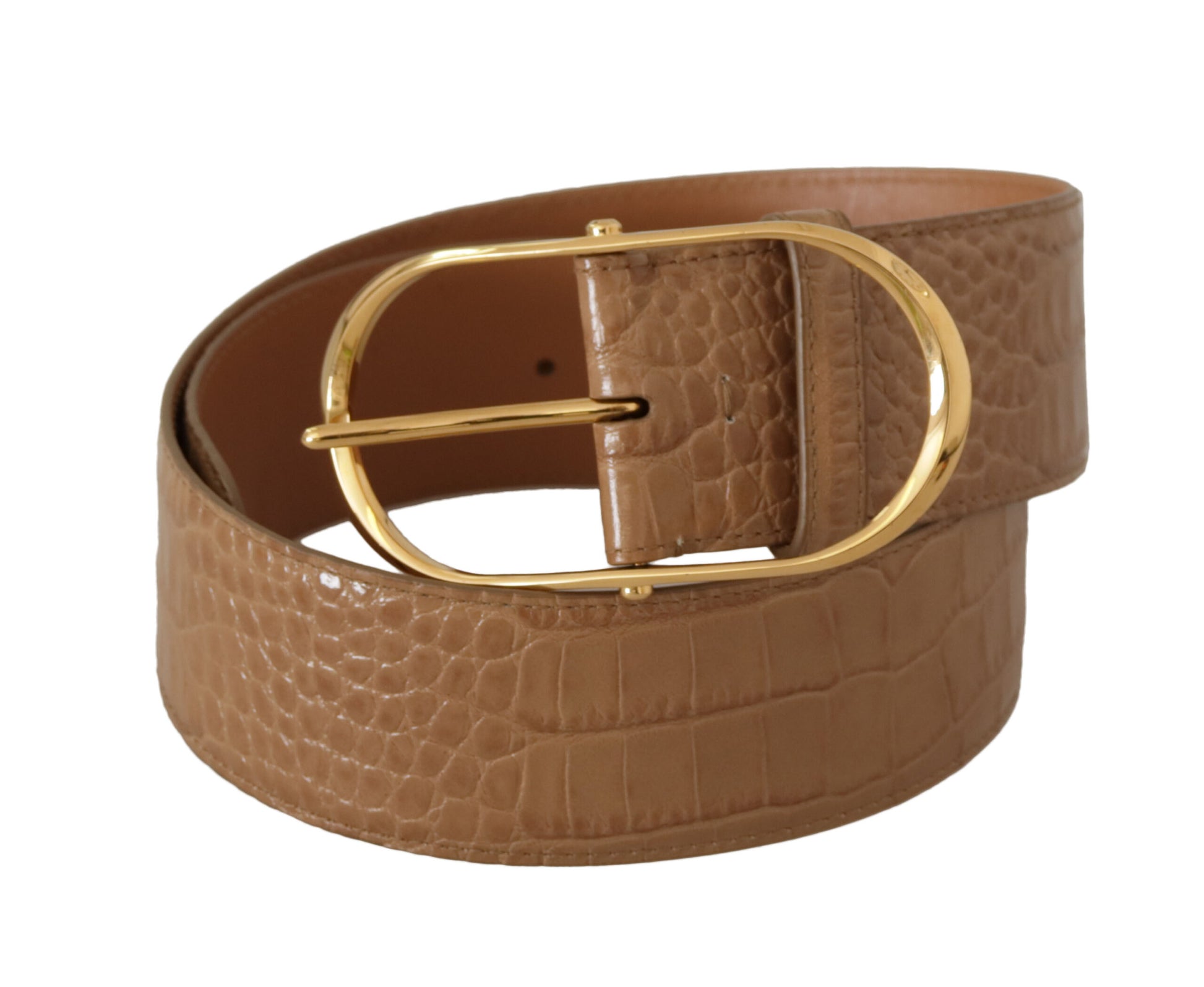 Dolce & Gabbana Elegant Beige Leather Belt with Engraved Buckle - KALAJ