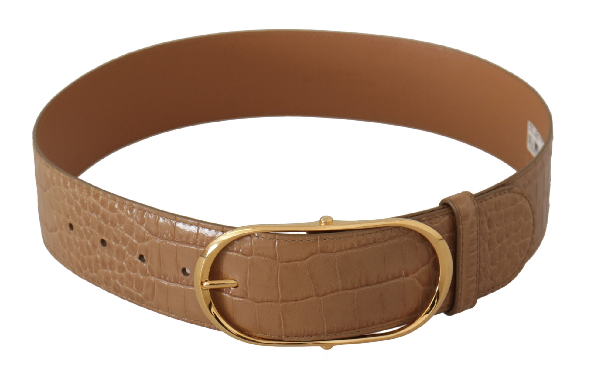 Dolce & Gabbana Elegant Beige Leather Belt with Engraved Buckle - KALAJ