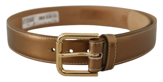 Dolce & Gabbana Elegant Bronze Leather Belt with Logo Buckle - KALAJ