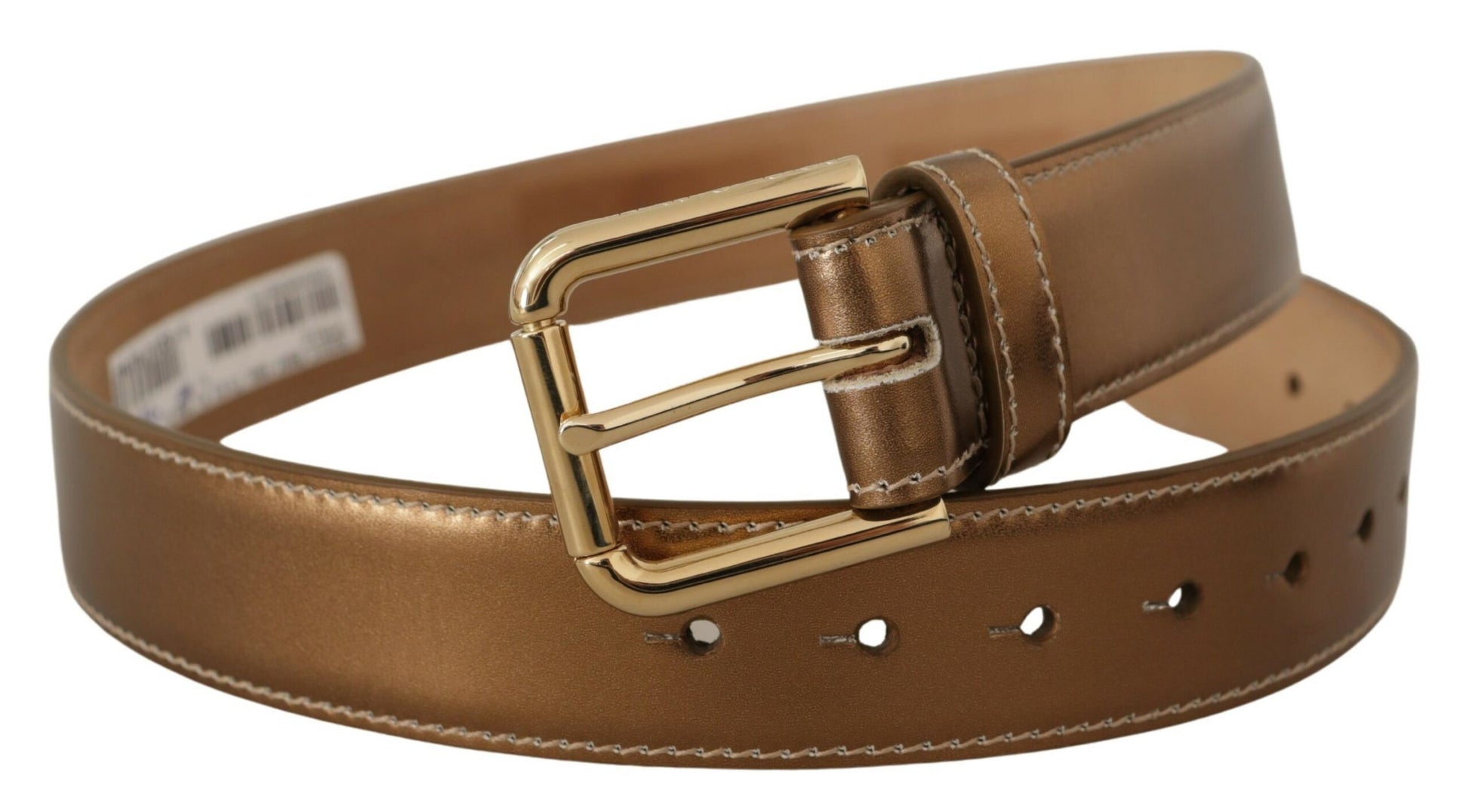 Dolce & Gabbana Elegant Bronze Leather Belt with Logo Buckle - KALAJ