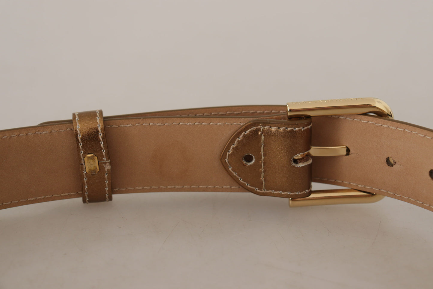 Dolce & Gabbana Elegant Bronze Leather Belt with Logo Buckle - KALAJ