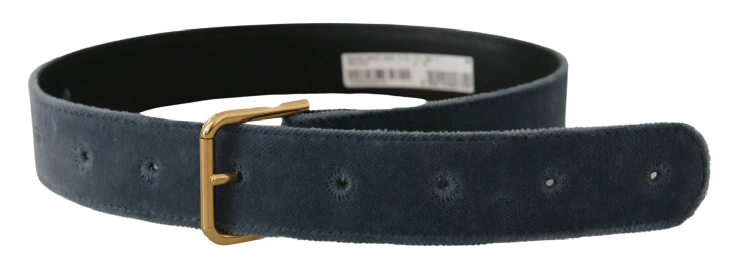 Dolce & Gabbana Elegant Navy Velvet Designer Belt - KALAJ