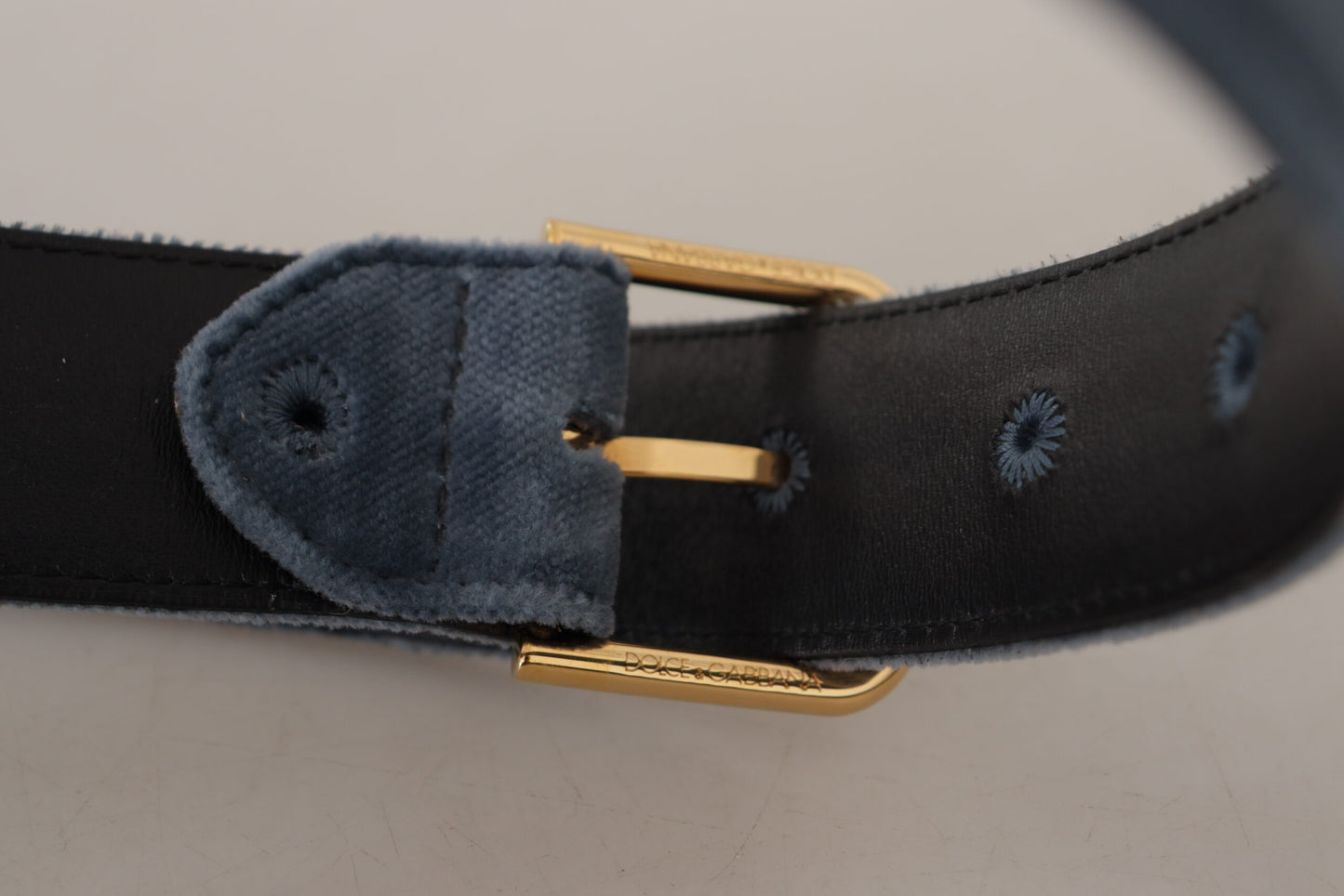 Dolce & Gabbana Elegant Navy Velvet Designer Belt - KALAJ